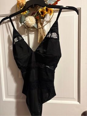 Dance & Marvel Black Lace-Trim Bodysuit